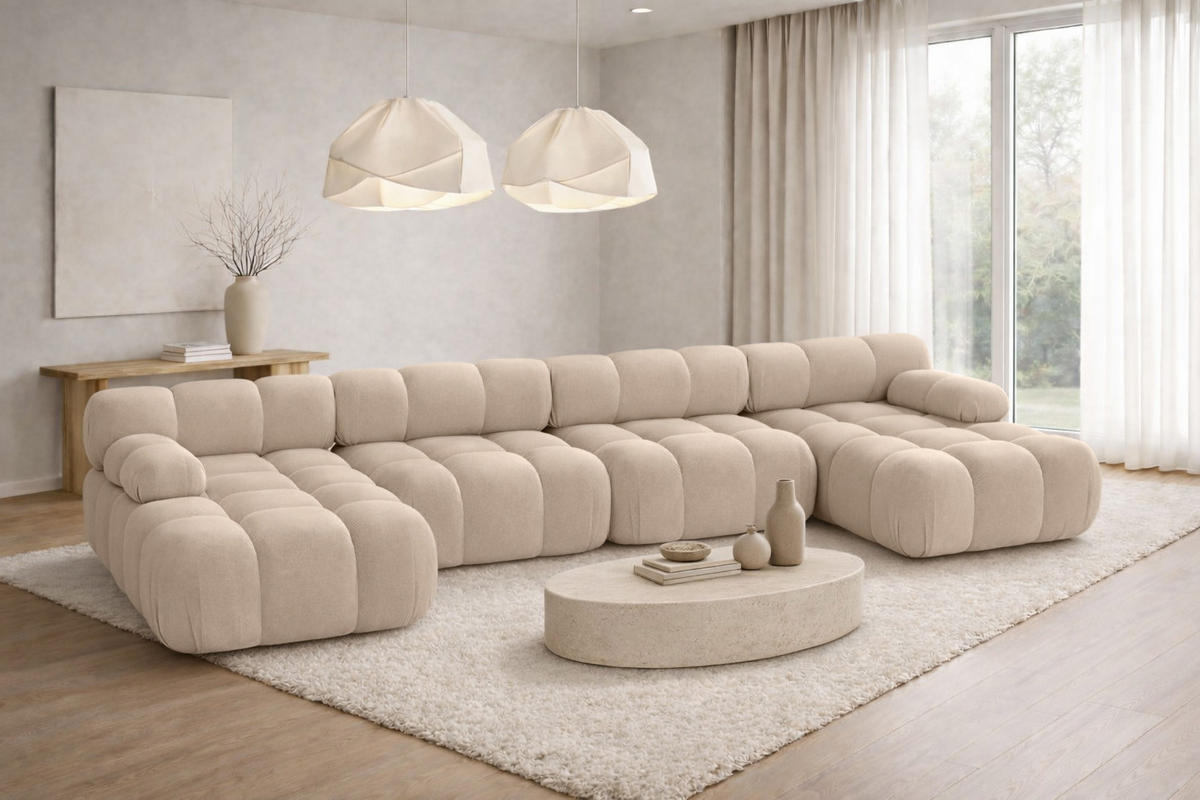 ECKSOFA U-Form XL, Stoff Velours Salvador, Beige, Selia U XL - Beige, Holz (380/70/160cm) - Kaiser Möbel