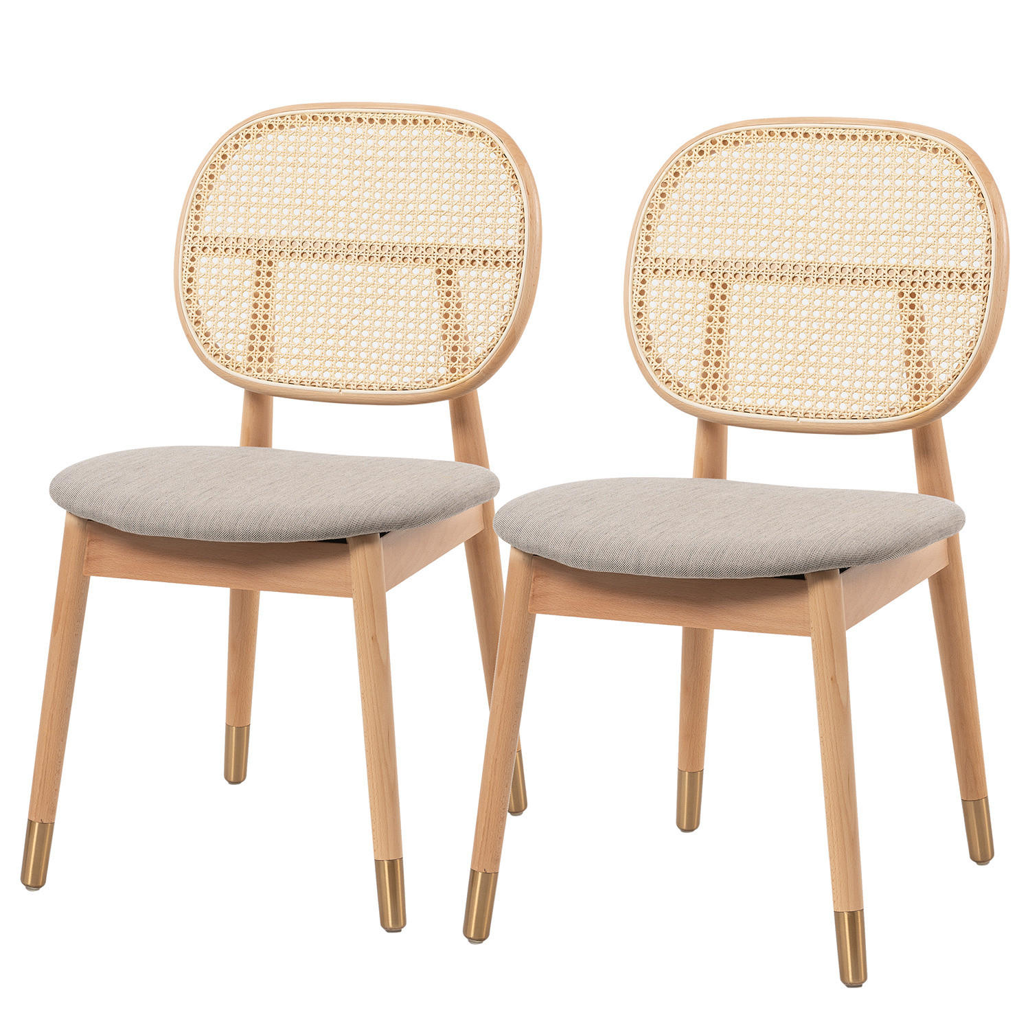 ESSZIMMERSTUHL - 2er-Set, Rattan & Webstoff / Buche massiv - Cappuccino, Naturmaterialien (55/84/48cm) - home24