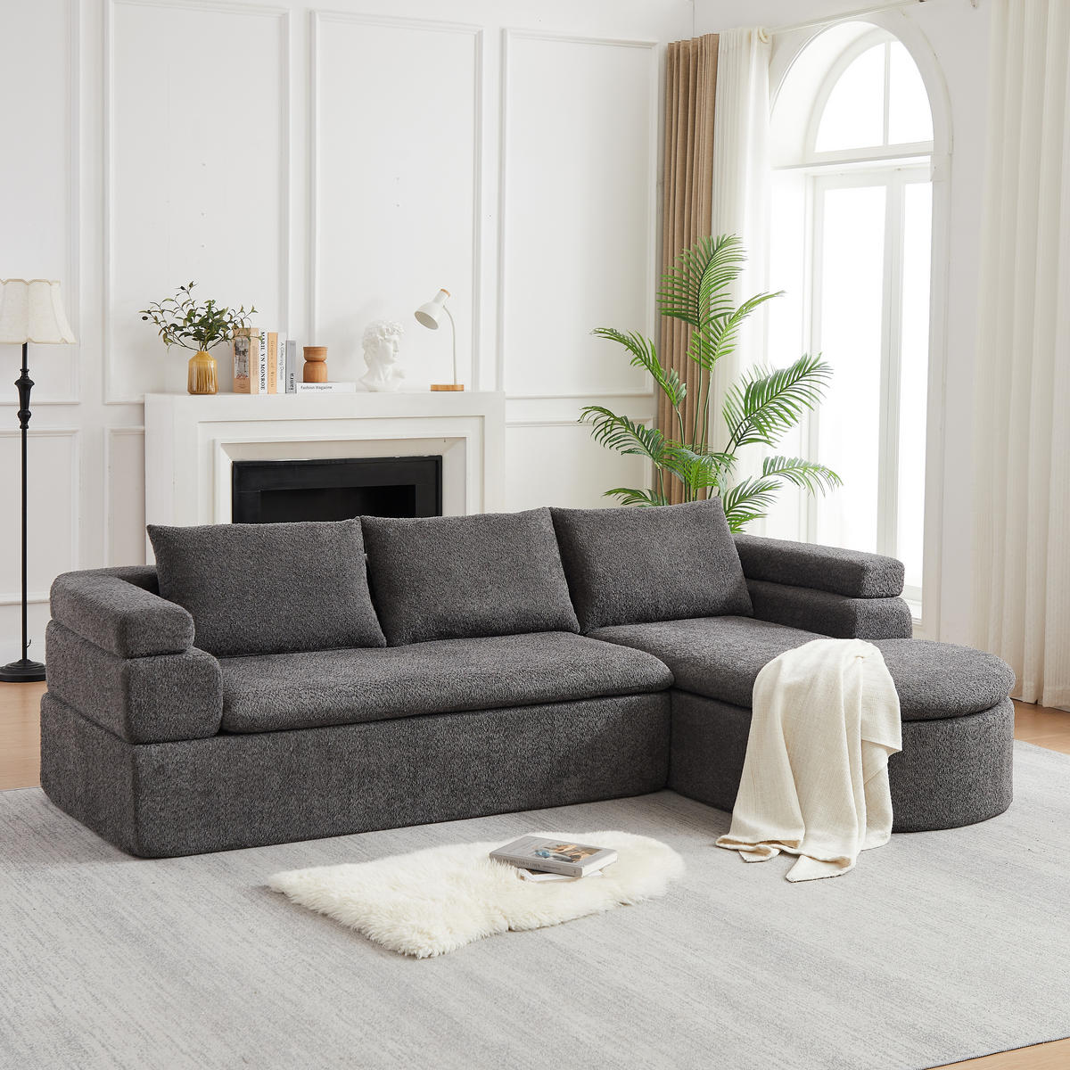 ECKSOFA DE-35270 mit Chaiselongue Anthrazit - Grau, Textil (170/260cm) - ComfortXL