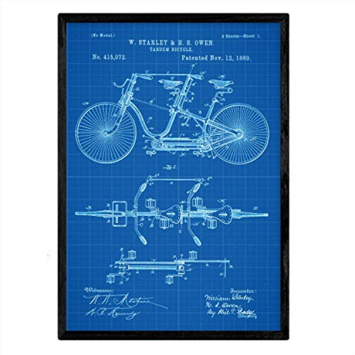 POSTER Tandem-Fahrrad Patent A3 Rahmenlos - Klar, Papier (29.7/5/42cm) - Nacnic