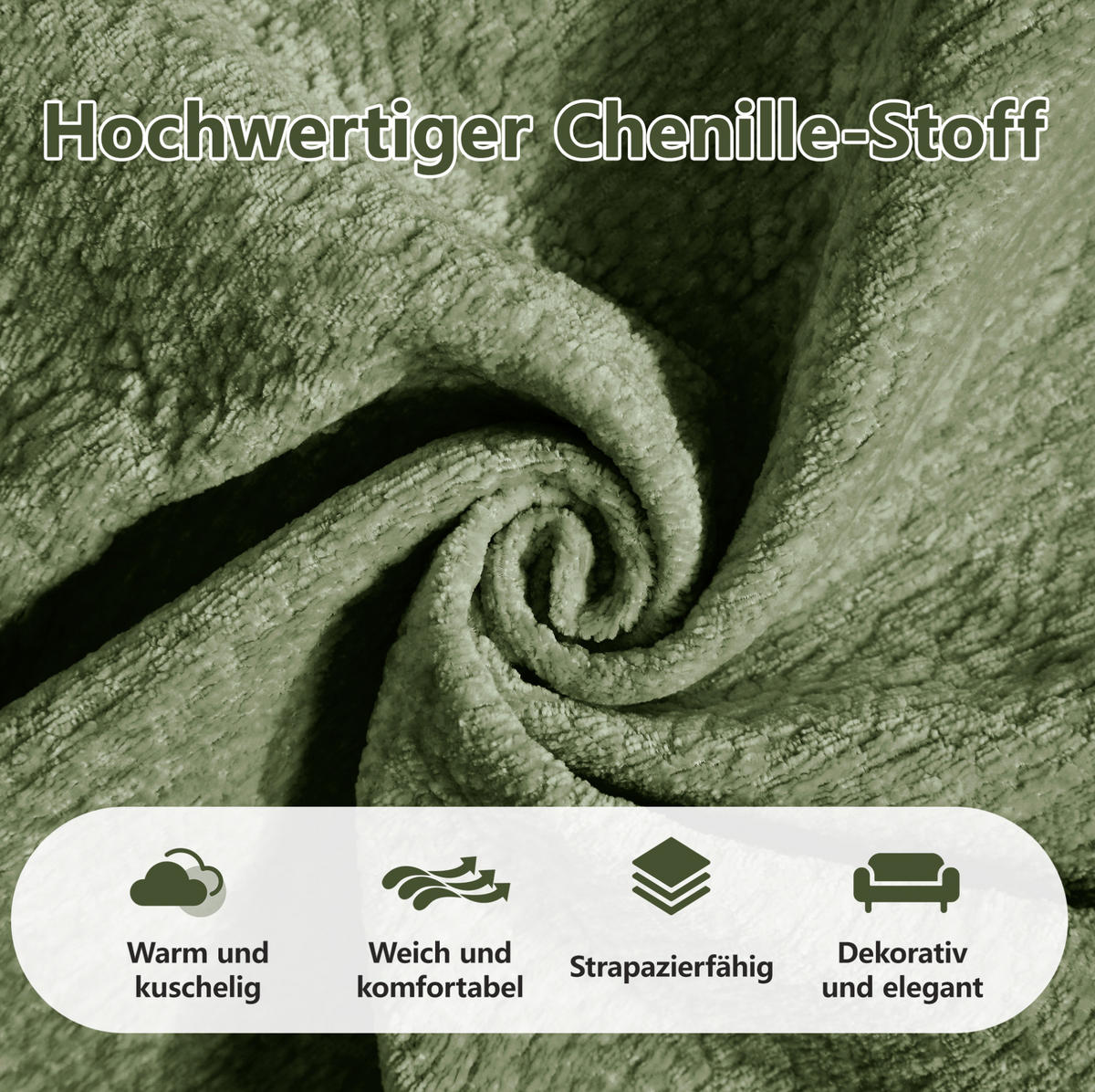 SOFA 260/86/90 cm in Grün aus Chenille mit Steppnähten und modularer Bauweise - Grün, Textil (86/90/260cm) - Flora Grace