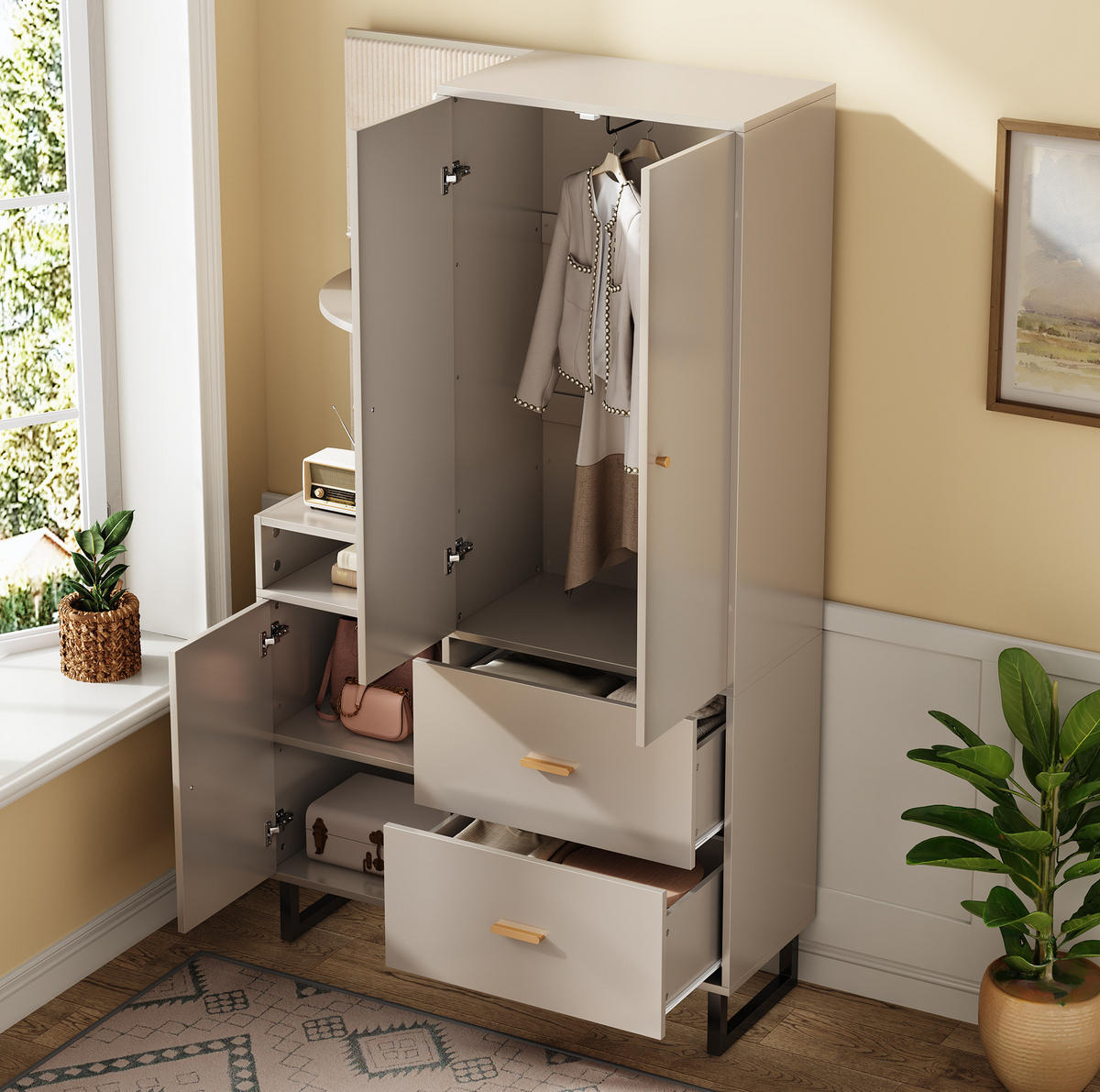 KOMPAKTGARDEROBE 110/38/186 cm aus MDF mit gepolsterten Paneelen Graubeige - Beige, Holzwerkstoff (110/186/38cm) - Modenvie