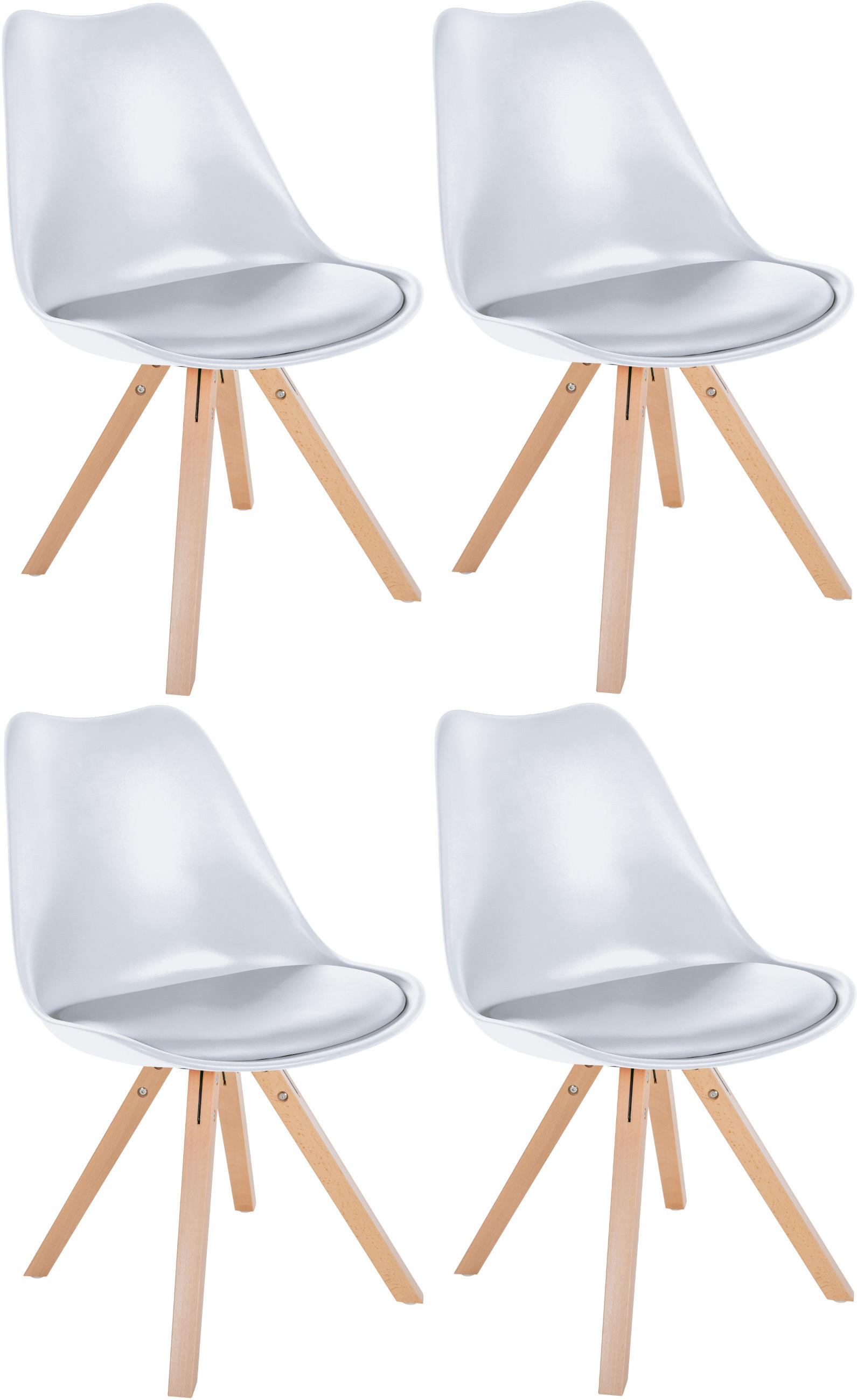 STUHL 4er Set Kunststoff weiß - Naturfarben/Weiß, Holz/Kunststoff (48/81/54cm) - CLP