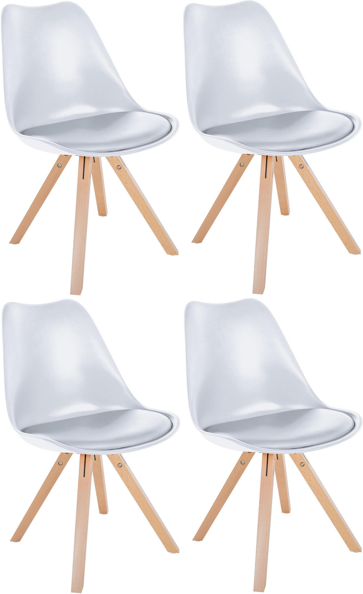 STUHL 4er Set Kunststoff weiß - Naturfarben/Weiß, Holz/Kunststoff (48/81/54cm) - CLP