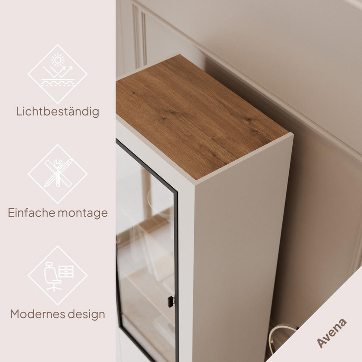 VITRINE AVENA mit LED-Beleuchtung, 60/40/194 cm Weiß / Eiche - Weiß, Holzwerkstoff/Kunststoff (60/194/40cm) - Idohome