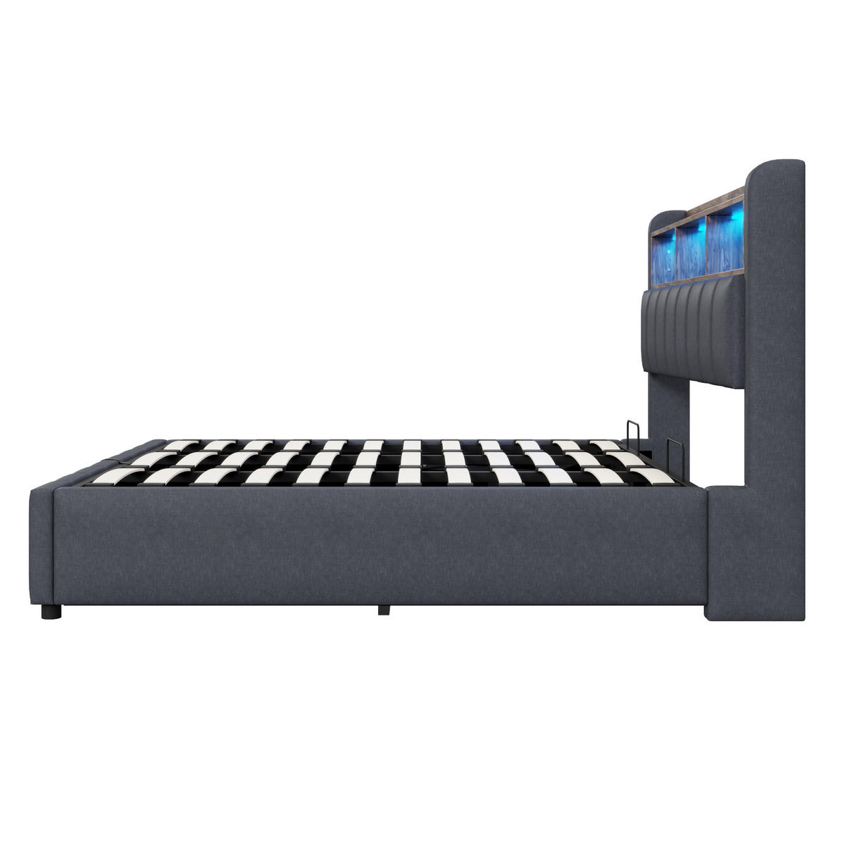 POLSTERBETT 180/200 cm grau LED-Beleuchtung mit Stauraum und USB-Anschluss - Grau, Textil (180/200cm) - OKWISH