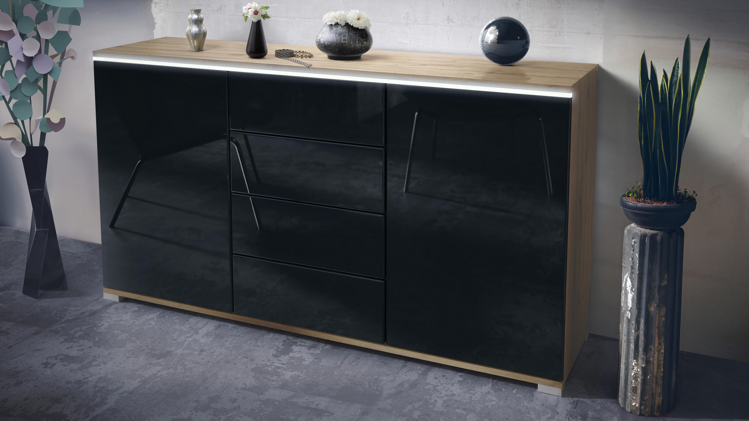 SIDEBOARD Faro Schwarz Hochglanz - Schwarz Hochglanz, Holzwerkstoff (138.5/75.5/35cm) - Vladon