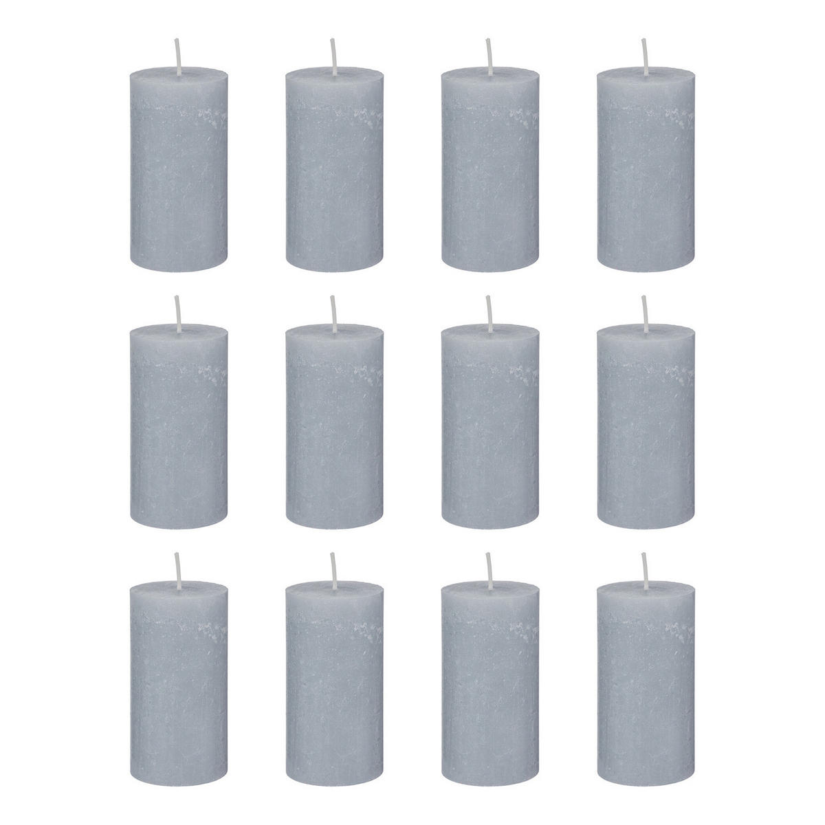 STUMPENKERZE (12er-Set) Rustic Ø6,8 x 13 cm - Hellgrau, Paraffin (7/13/7cm) - Butlers