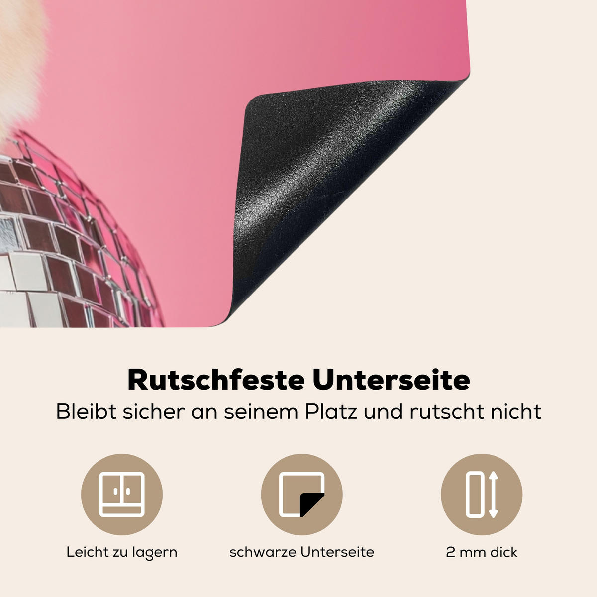 HERDABDECKPLATTE Schleife - Discoball - Kaninchen Ceranfeldabdeckung 85x52 cm - Pink, Kunststoff (85/52/0.2cm) - MuchoWow