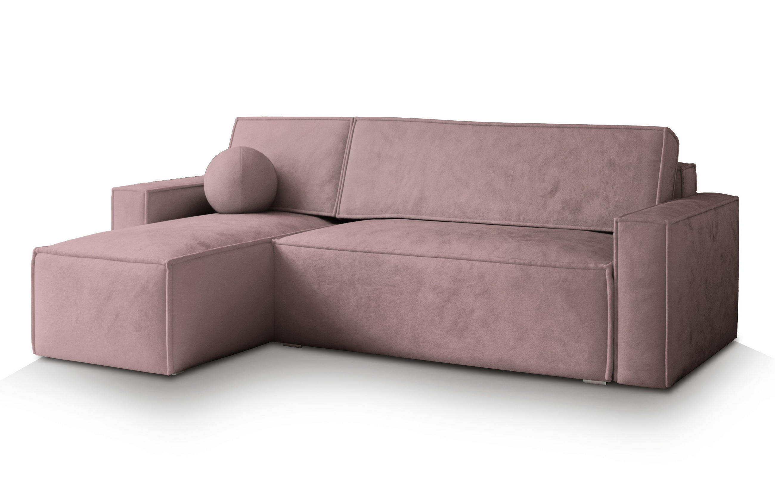 ECKSOFA RAVELO M Lila Velours-Stoff mit Schlaffunktion - Lila, Holz (240/140cm) - MASSENO