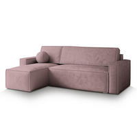 ECKSOFA RAVELO M Lila Velours-Stoff mit Schlaffunktion - Lila, Holz (240/140cm) - MASSENO