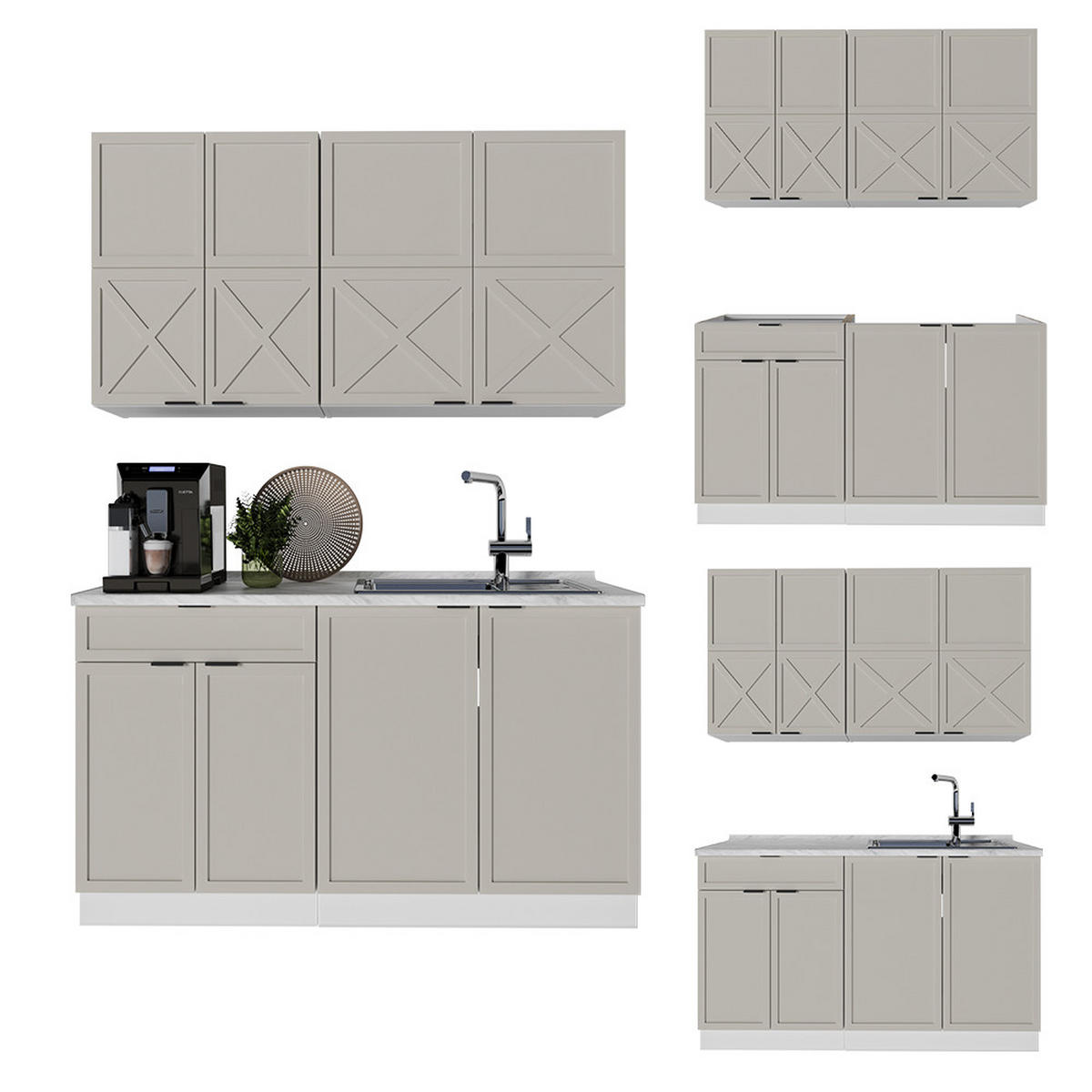 SINGLEKÜCHE Fame-Line GrauBeige/Weiß 140 cm ohne AP - Greige/Weiß, Holzwerkstoff (140/81.6/46cm) - Vicco