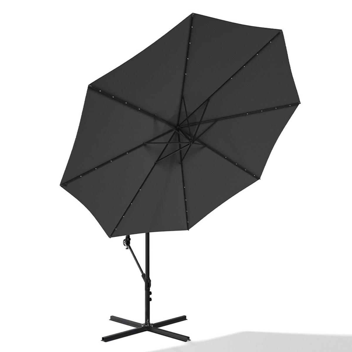 AMPELSCHIRM mit Kreuzständer aus Polyester Metall in Schwarz drehbar 360° neigbar 60° 3 x 2.6m Garten Balkon - Schwarz, Metall (300/240cm) - Livingandhome
