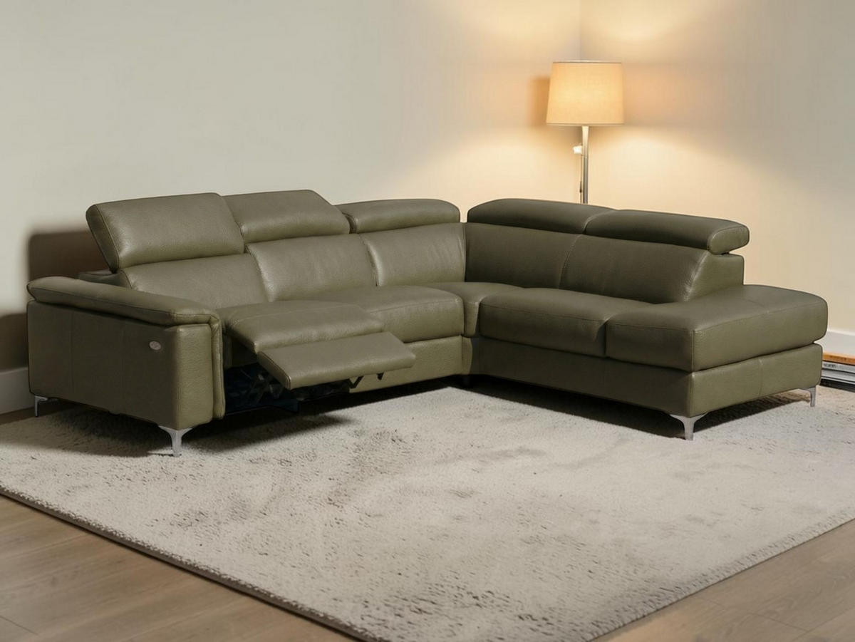 ECKSOFA Avenger Echtleder mit 1 x Relaxfunktion Olivgrün - Olivgrün, Leder/Metall (271/81/224cm)