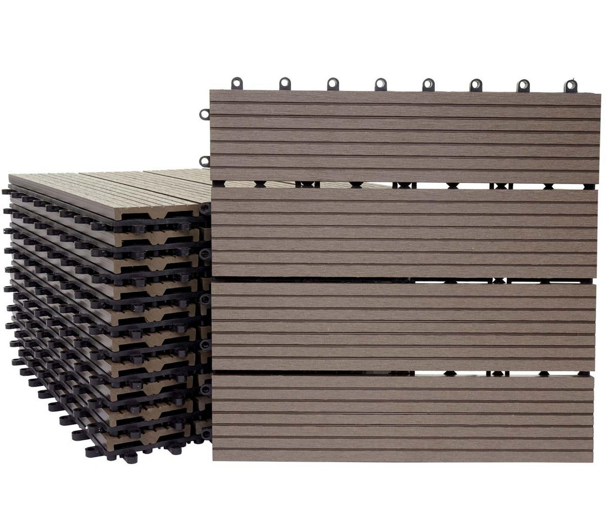 WPC BODENFLIESE 11x 30x30cm Basis Coffee linear - Braun, Kunststoff (30/30/2cm) - BERLINLODGE