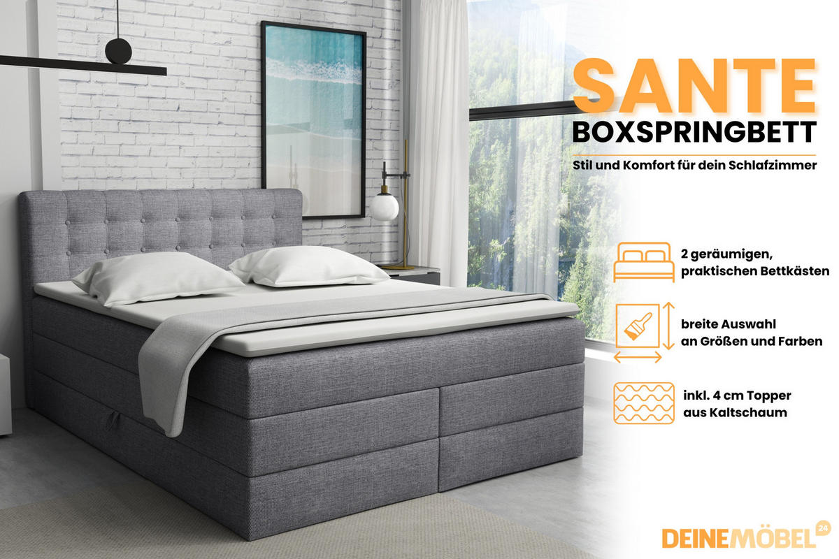 BOXSPRINGBETT SANTE 180/200 in Stoff Hellgrau - Hellgrau, Holz/Holzwerkstoff (180/200cm) - Deine Möbel 24