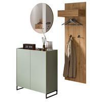 GARDEROBE-SET Salbei und Artisan Eiche, Garderobe 3-teilig, 155 x 197 cm, Soft-Close, Borga - Salbeigrün/Schwarz, Holzwerkstoff/Metall (155/197/38cm) - Inn.Furn