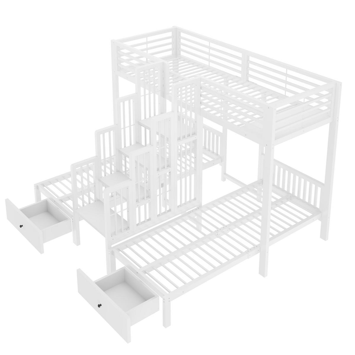 ETAGENBETT 90/200 cm mit Treppe und Schubladen, DE-41595, in Weiß - Weiß, Metall (90/200cm) - ComfortXL