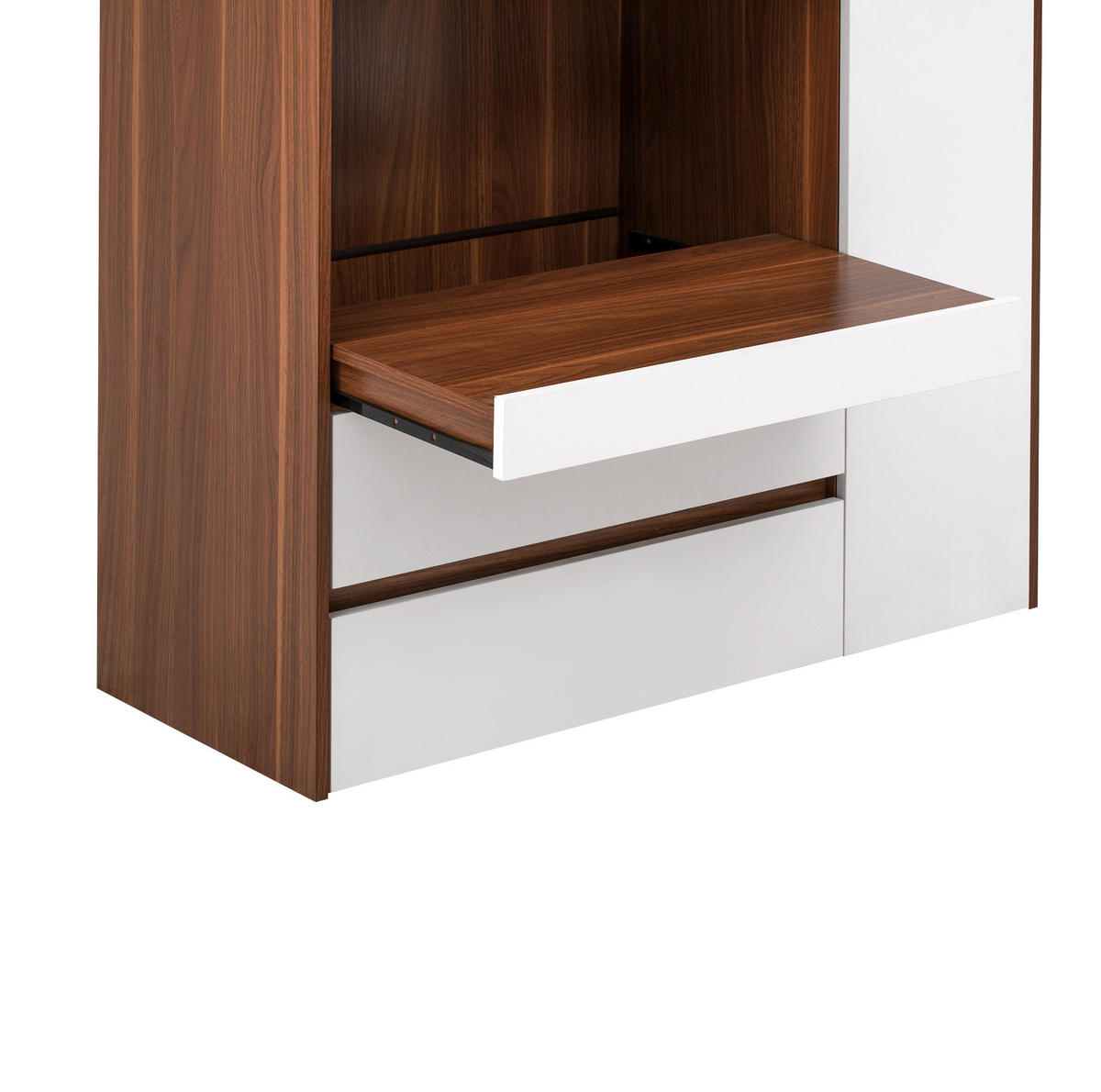 HIGHBOARD 100/200/40 cm Weiß/Nussbaum aus MDF mit ausziehbarer Ablage - Weiß, Holzwerkstoff (40/200/100cm) - OKMYHOME