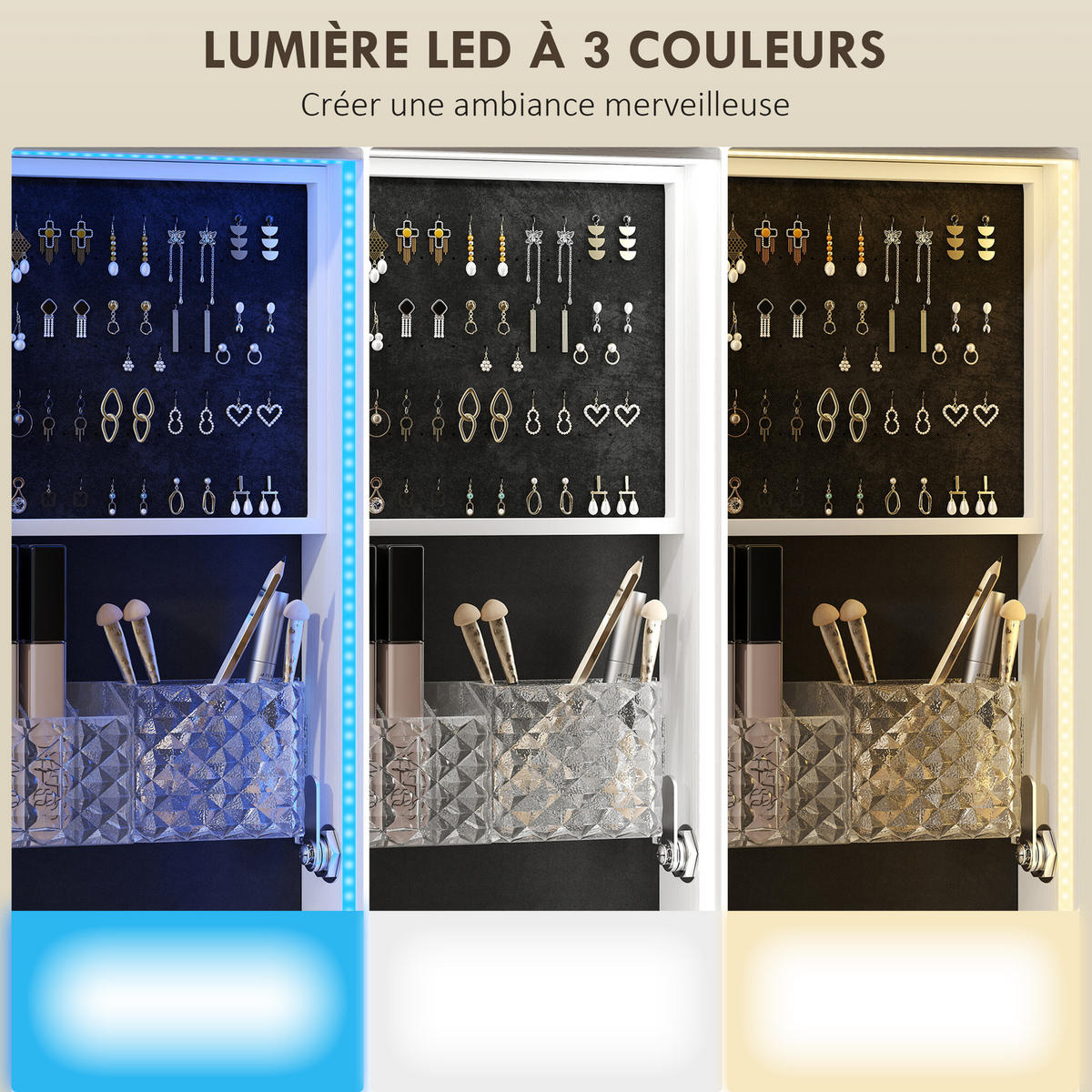 STANDSPIEGEL DE-18889 360° drehbar, LED, 165,5 cm Weiß - Schwarz, Holzwerkstoff (40/165.5/37cm) - ComfortXL