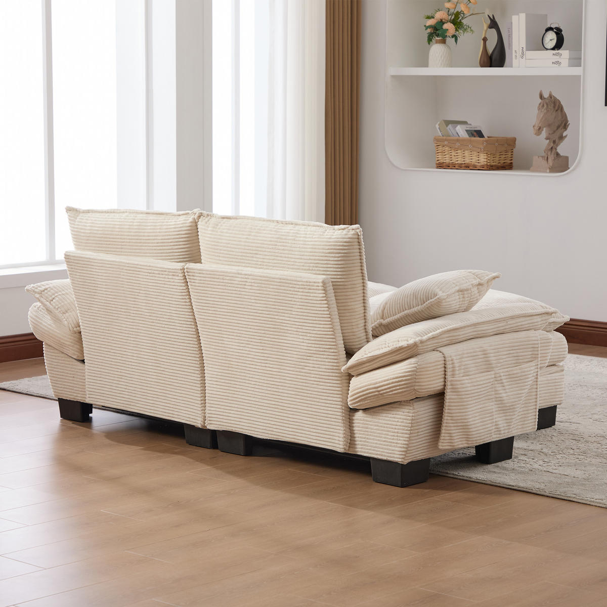 2-SITZER Sofa aus Corduroy 190x73x84 cm mit USB-C & Seitentaschen, beige - Beige, Textil (73/84/190cm)