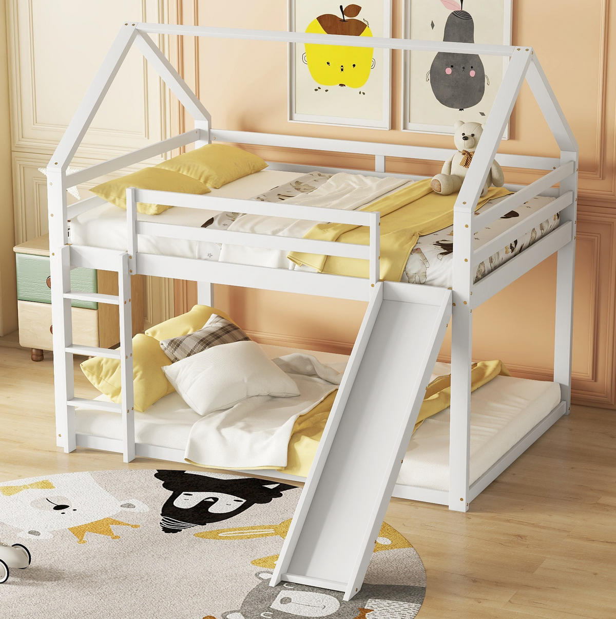 ETAGENBETT Hausbett mit Rutsche und Leiter, Weiß, 140/200 cm - Weiß, Holz (140/200cm) - MIVRAY
