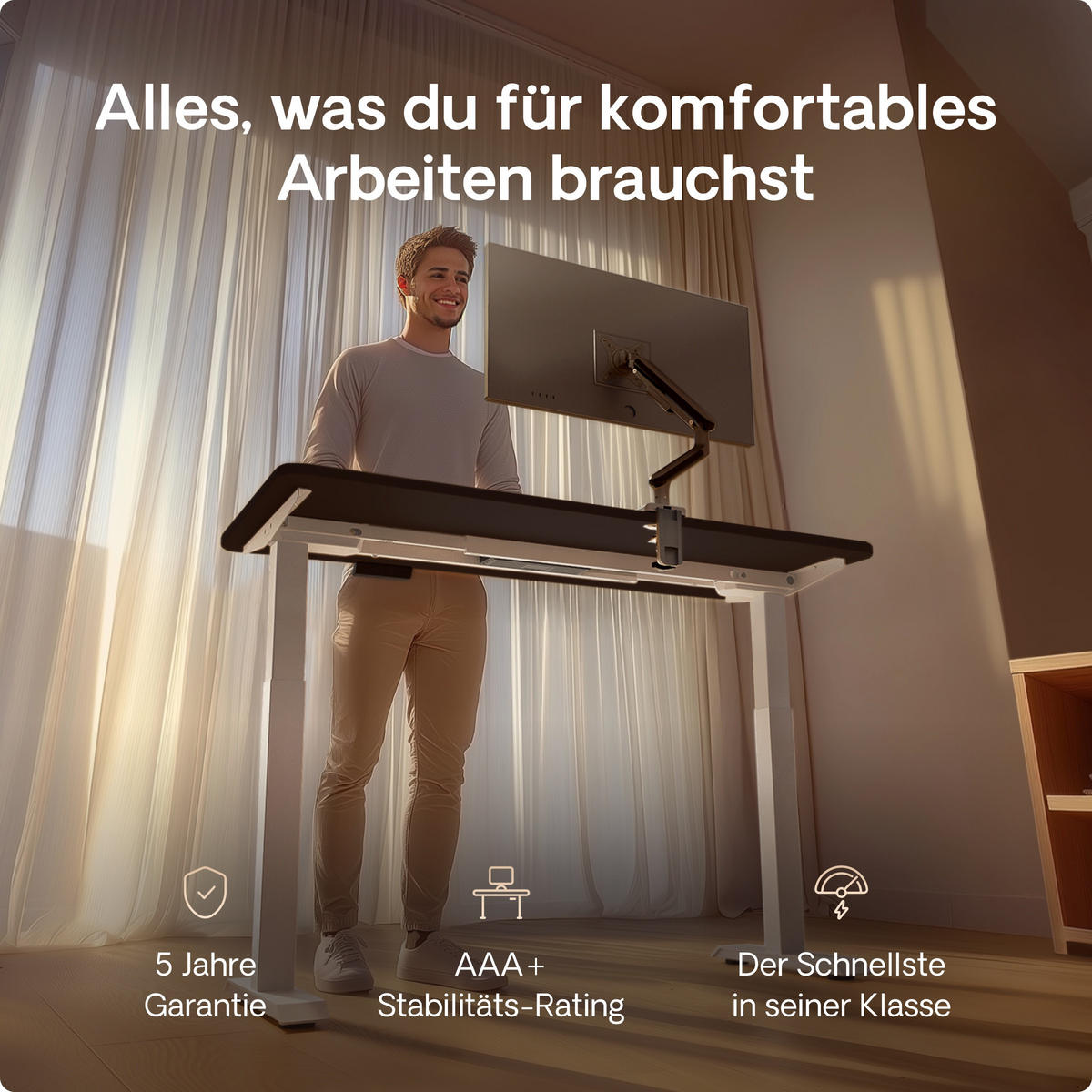 SCHREIBTISCH Elektrisch Höhenverstellbarer HomeOne 160x80cm Weiß/Schwarz mit Memory-Funktion, Anti-Kollisions Technologie - Schwarz/Weiß, Holzwerkstoff (80/160/72cm) - Desktronic