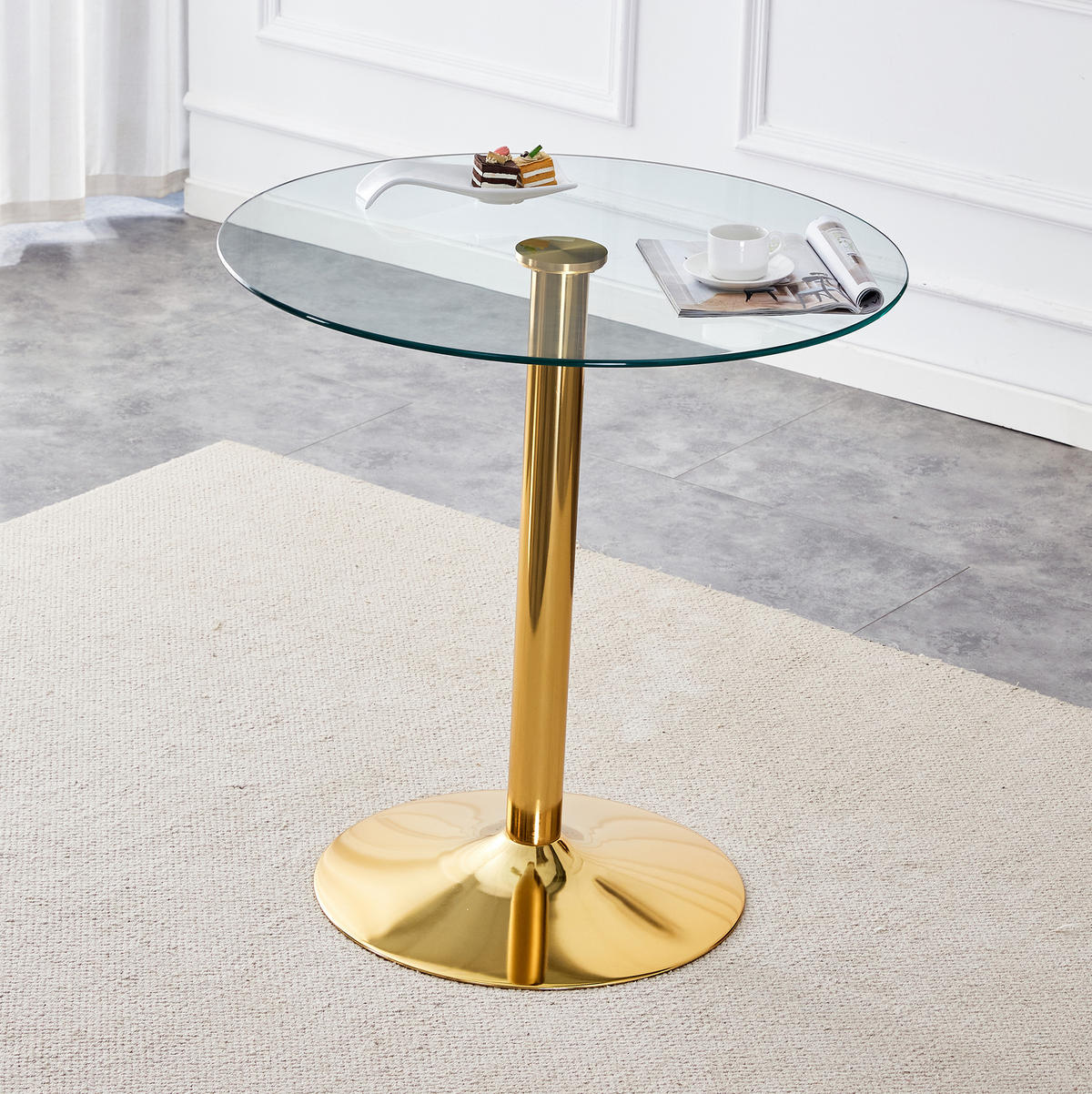 RUNDER Bartisch 89/89 cm aus Glas mit Metallgestell in Gold, Höhe 92 cm - Goldfarben, Holzwerkstoff (89/89/92cm) - BEAOK