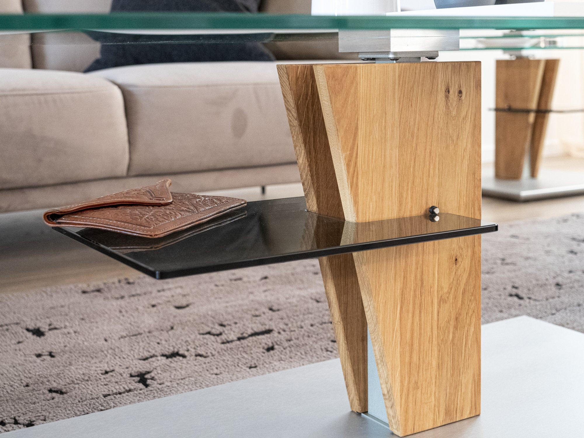 COUCHTISCH höhenverstellbar Catrin 100x60x47 Wildeiche/Parsolglas - Naturfarben, Glas (100/60/47cm) - 58aufmkessel