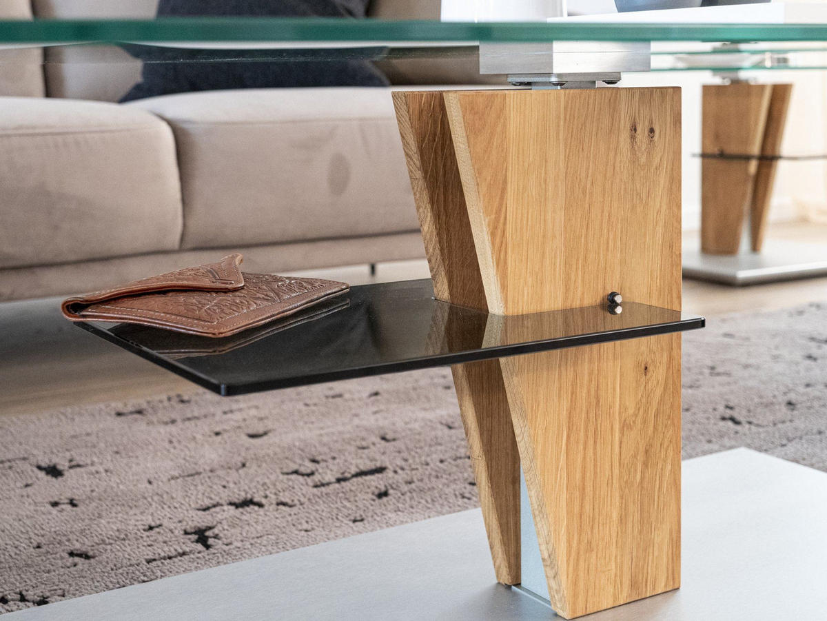 COUCHTISCH höhenverstellbar Catrin 100x60x47 Wildeiche/Parsolglas - Naturfarben, Glas (100/60/47cm) - 58aufmkessel