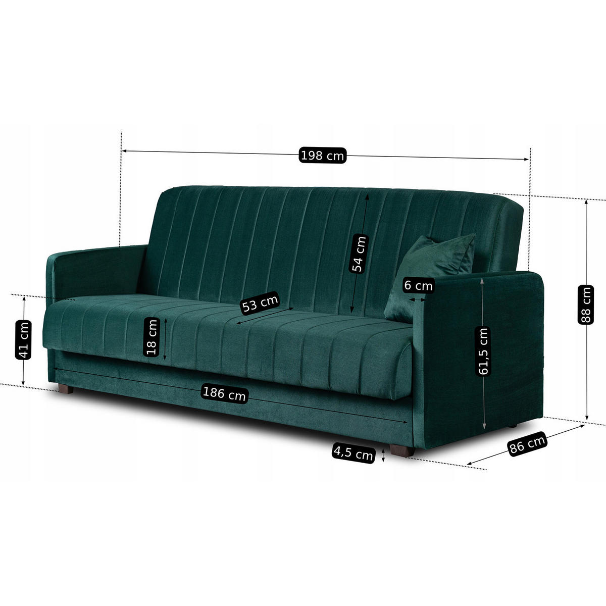 SOFA PORTO Schlaffunktion Ausziehbar Flaschengrün - Grün, Holz/Textil (198/88/86cm) - makarowski meble