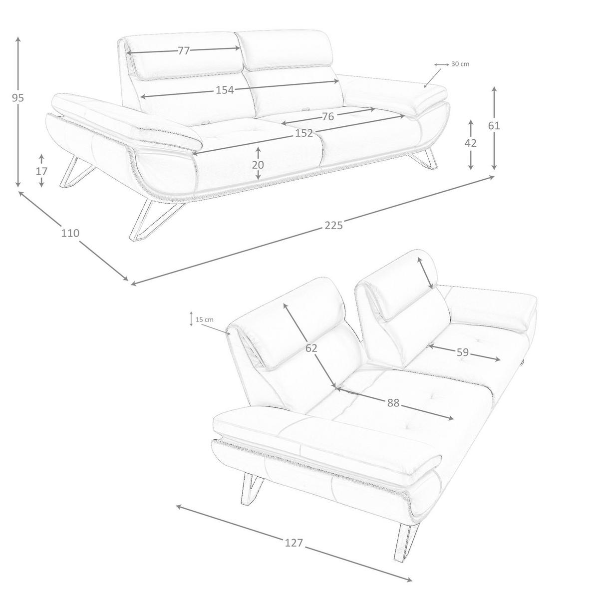 SOFA 3-Sitzer-Sofa aus olivgrünem Leder 225/127 /95 cm - Chromfarben/Dunkelgrün, Leder/Holz (225/95/127cm) - ANGEL CERDA