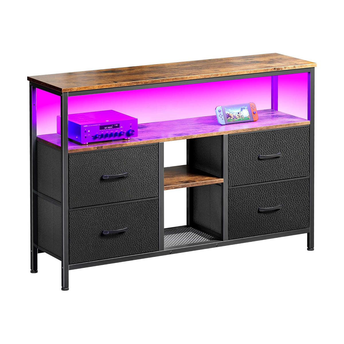 TV-SCHRANK 137 CM - Tigerholz-Optik mit Tigerholz-Stoffschubladen - Schwarz, Holz (30/78/137cm)