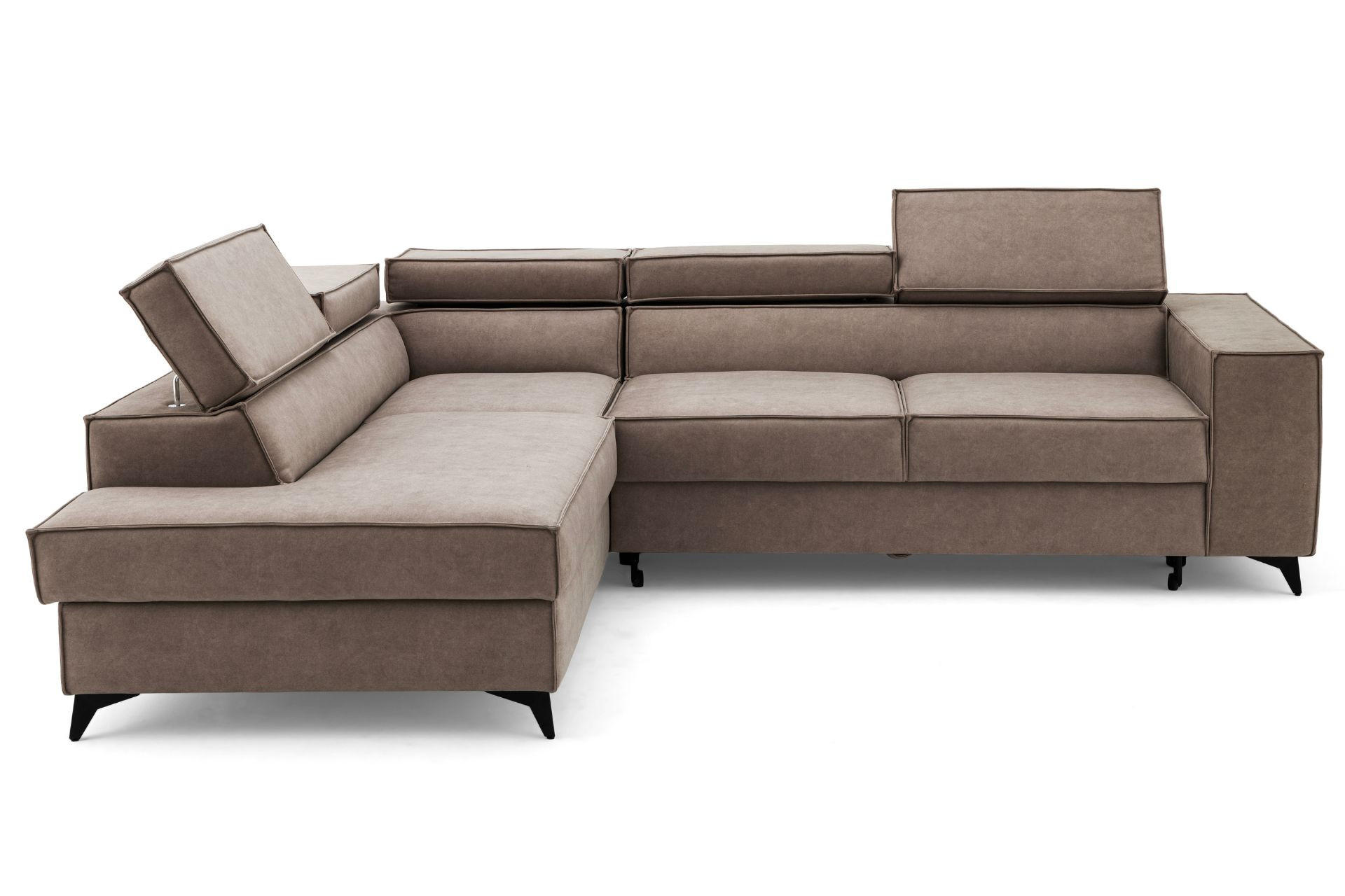 ECKSOFA PURE L Links mit Schlaffunktion 127x199 Velours Beige - Beige/Schwarz, Holz/Textil (281/204cm) - Muffo