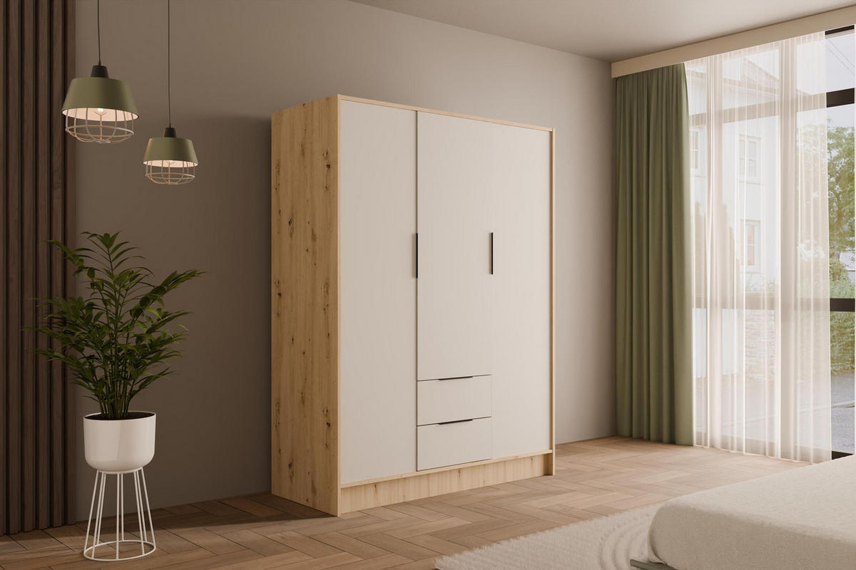 KLEIDERSCHRANK mit Flügeltüren KOLIN 150x200cm Artisan / Weiß - Eiche Artisan/Weiß, Holzwerkstoff (150/200/51cm) - ALTDECOR