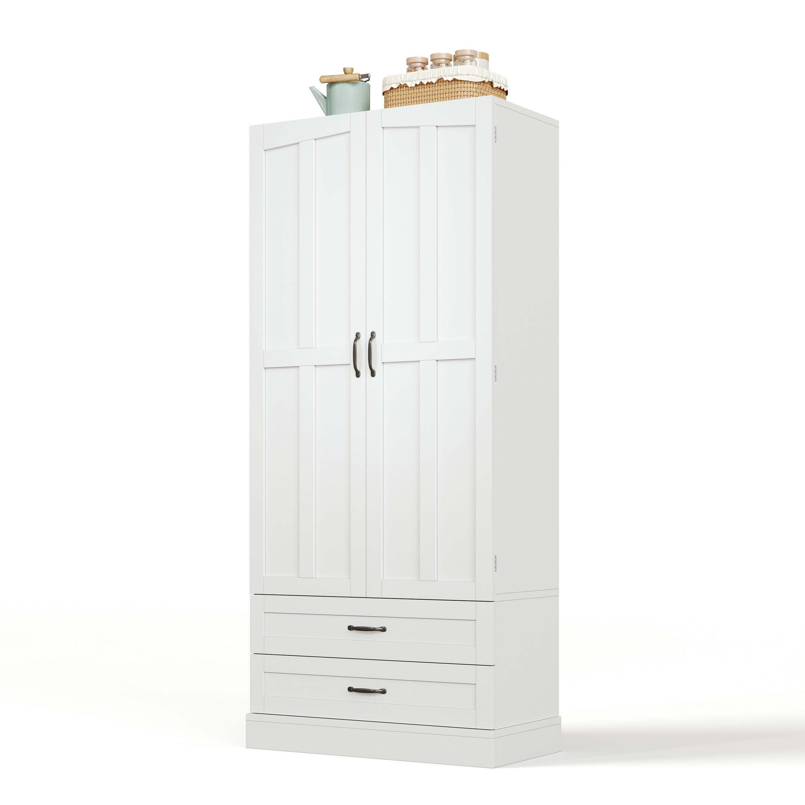 HIGHBOARD DE-38728 80/37,5/180 cm 3 Ausziehböden und 2 Schubladen Weiß - Weiß, Holzwerkstoff (80/180/37.5cm) - ComfortXL