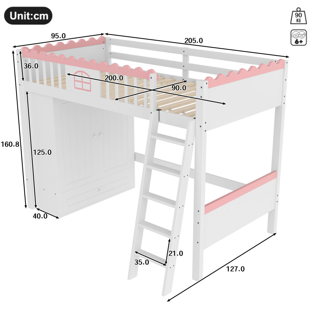 HOCHBETT 90/200 cm Weiß aus Kiefernholz und MDF mit LED-Leiste - Weiß, Holz (90/200cm) - OKMYHOME
