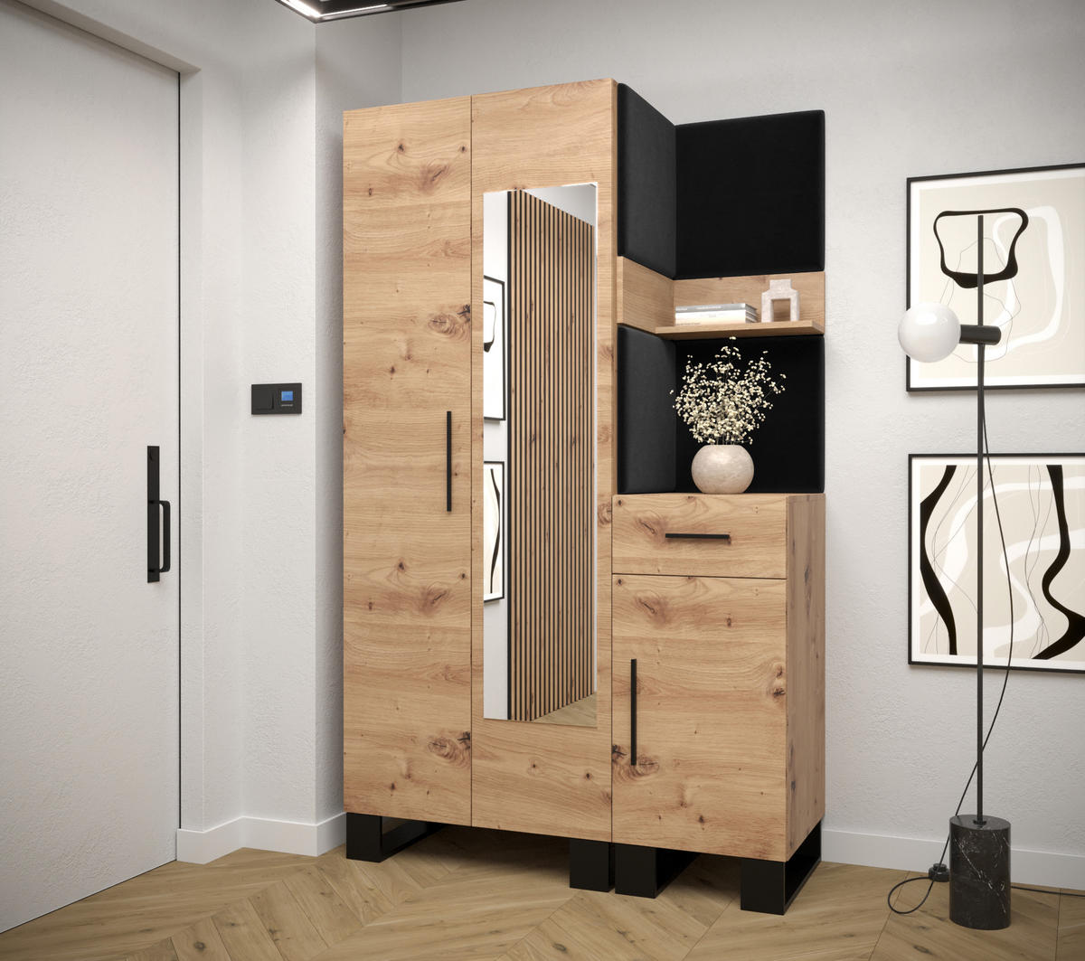GARDEROBEN-SET 196/116/45,6 - Dunkelgrau/Schwarz, Holz/Kunststoff (116/196/45.6cm) - Abiks Möbel