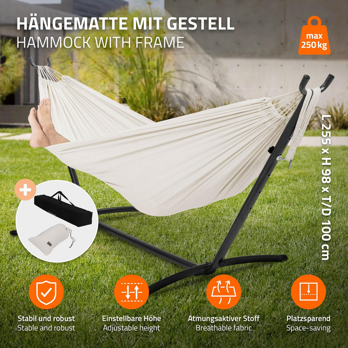 HÄNGEMATTE beige - Beige, Metall (99/98/255cm) - ML-DESIGN