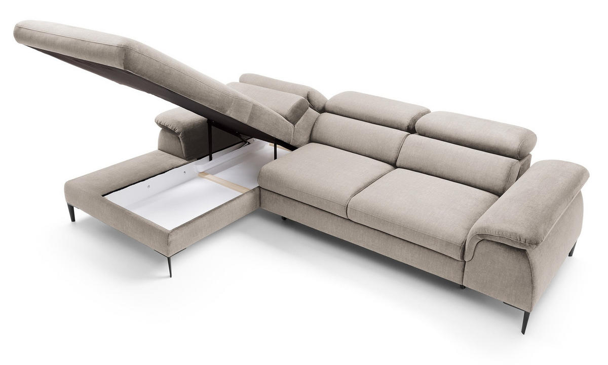 ECKSOFA L-Form 290 cm Amaro M mit Schlaffunktion, Links, Beige - Beige, Holz (288/182cm) - Emporius