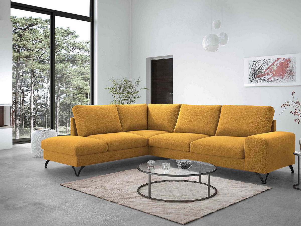 ECKSOFA Flavio Bis, Seite: Links - L3F+L2F+R4 - Gelb/Schwarz, Holz/Textil (285/214cm) - MIRJAN24