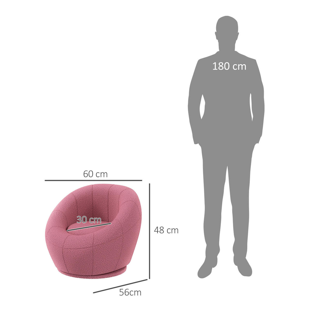 EINZELSESSEL, Schafswolle, Rosa - Rosa, Naturmaterialien (56/48/60cm) - HOMCOM