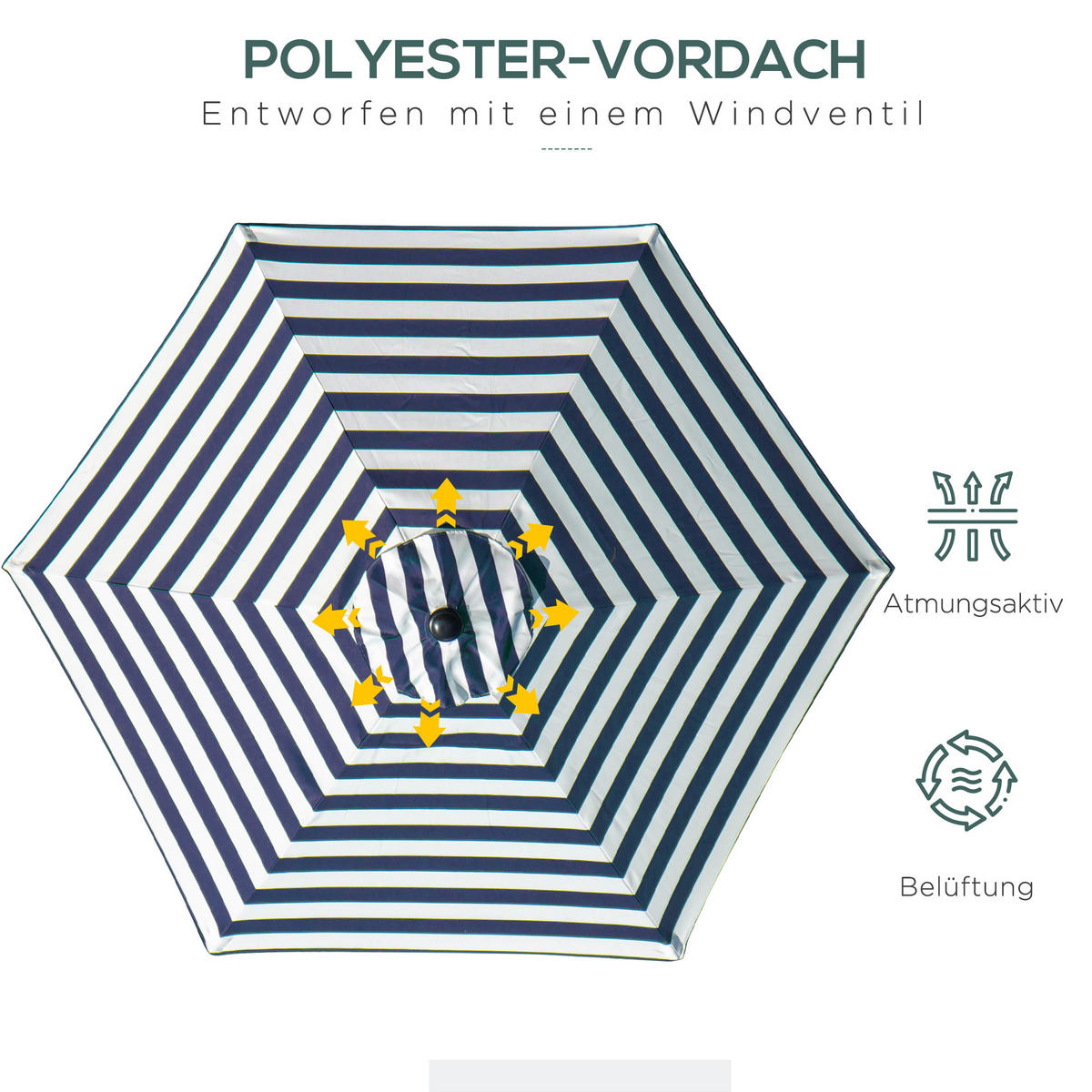 SONNENSCHIRM, Metall, Polyester, Blau+Weiß - Blau/Weiß, Metall (230/230cm) - Outsunny