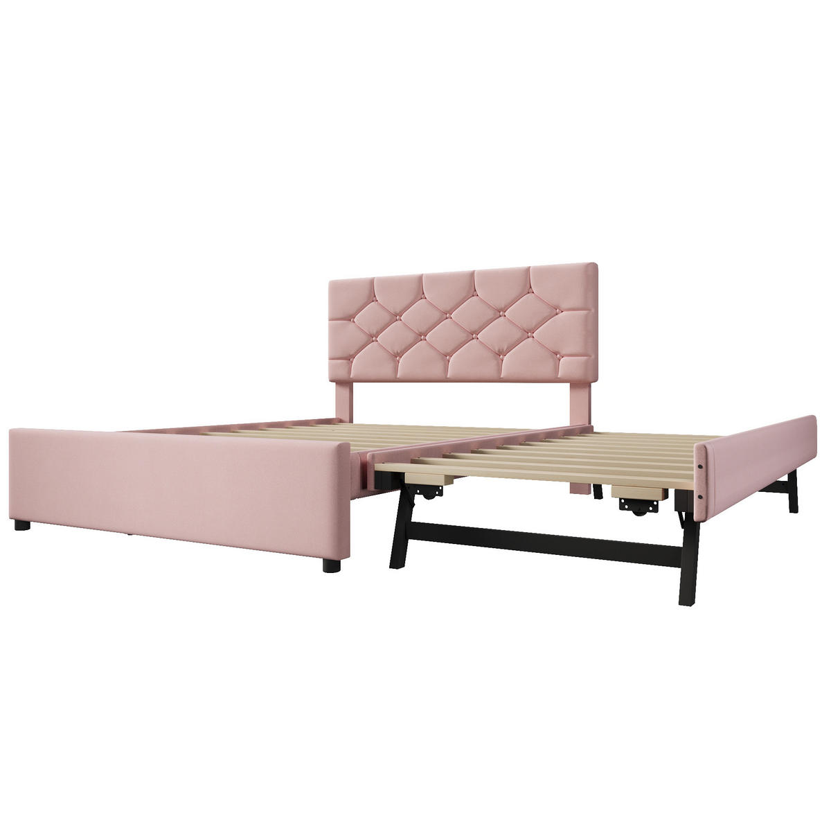 POLSTERBETT mit Ausziehbett und Lattenrost 140x200 cm Samt Rosa - Pink, Metall (140/200cm) - Beauniv