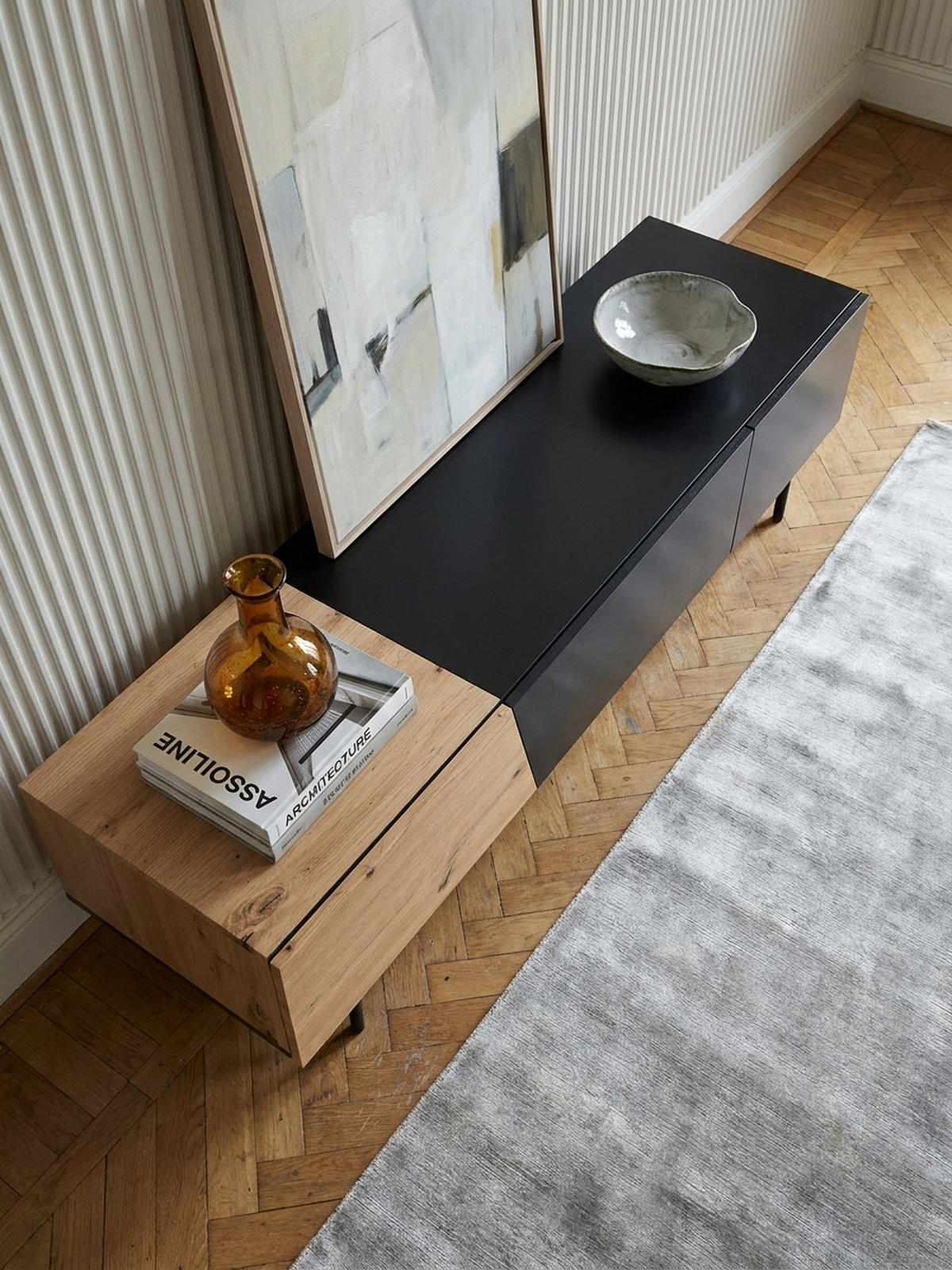 TV-LOWBOARD mit Eiche-Dekor, Türen und Schublade, modern, Braun-Schwarz 150x40x40 cm - Schwarz/Braun, Holzwerkstoff/Metall (150/40/40cm) - KADIMA DESIGN