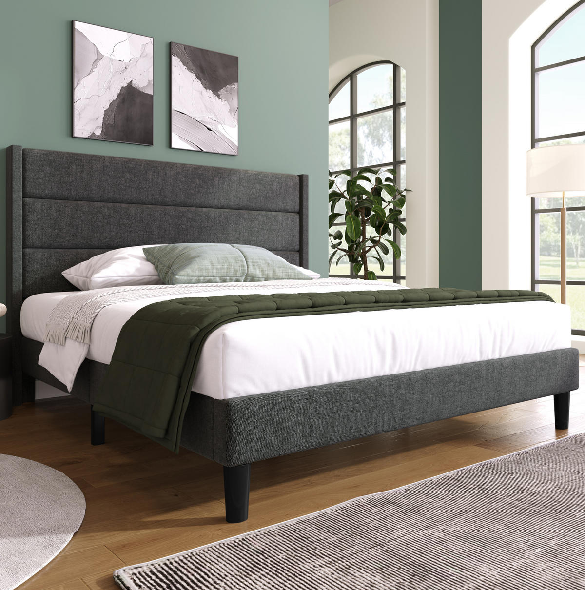 BETT mit Lattenrost 140x200 cm Leinen Dark Grey - Dunkelgrau, Metall (140/200cm) - Meubliv