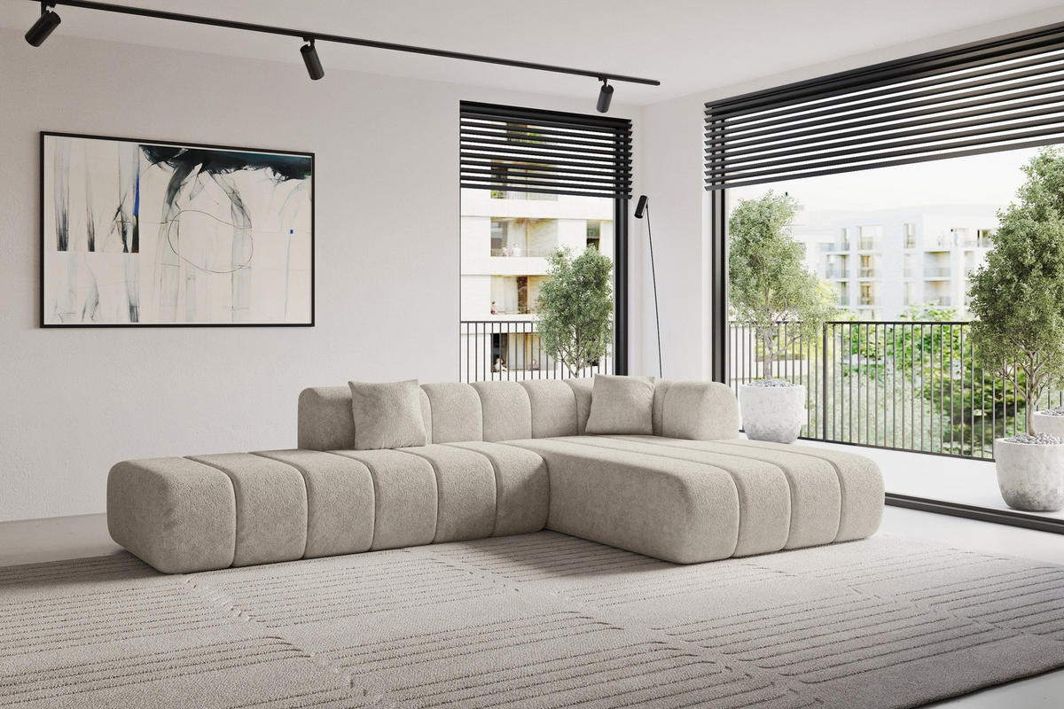 ROHOVÁ SEDAČKA s otomanem, pravá BILA-L 289x176x71 Béžová Žinylka - černá/šampaňská, kompozitní dřevo/textil (289/176cm) - ALTDECOR