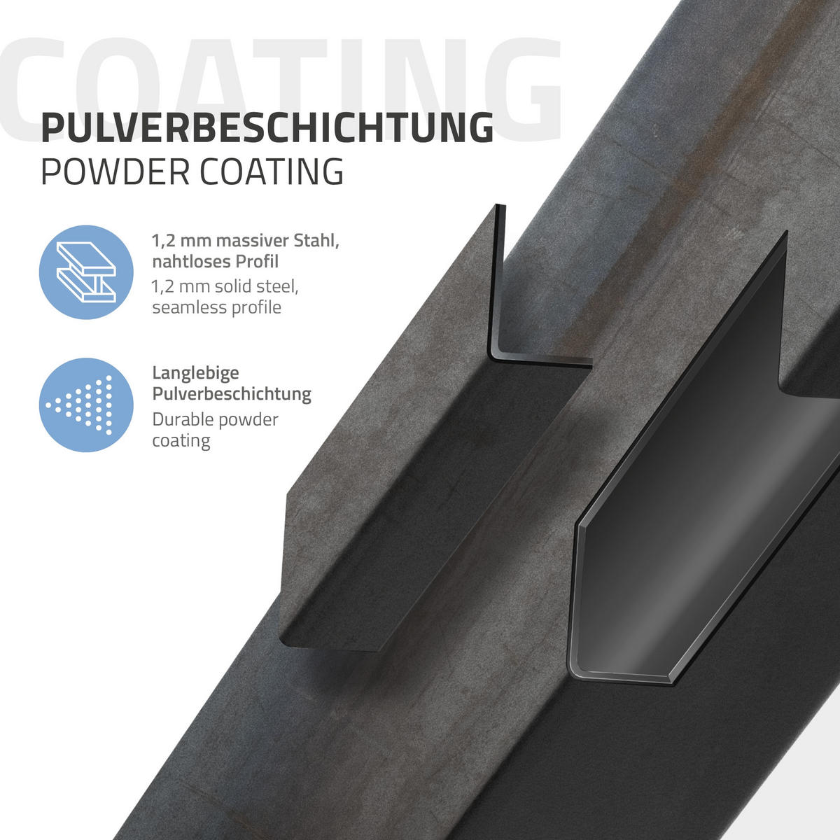 TISCHBEINE 4er Set I-96GRAD-Design H:42 cm Industrial 4x4 cm - Dunkelgrau, Metall (10/42/10cm) - ML-DESIGN