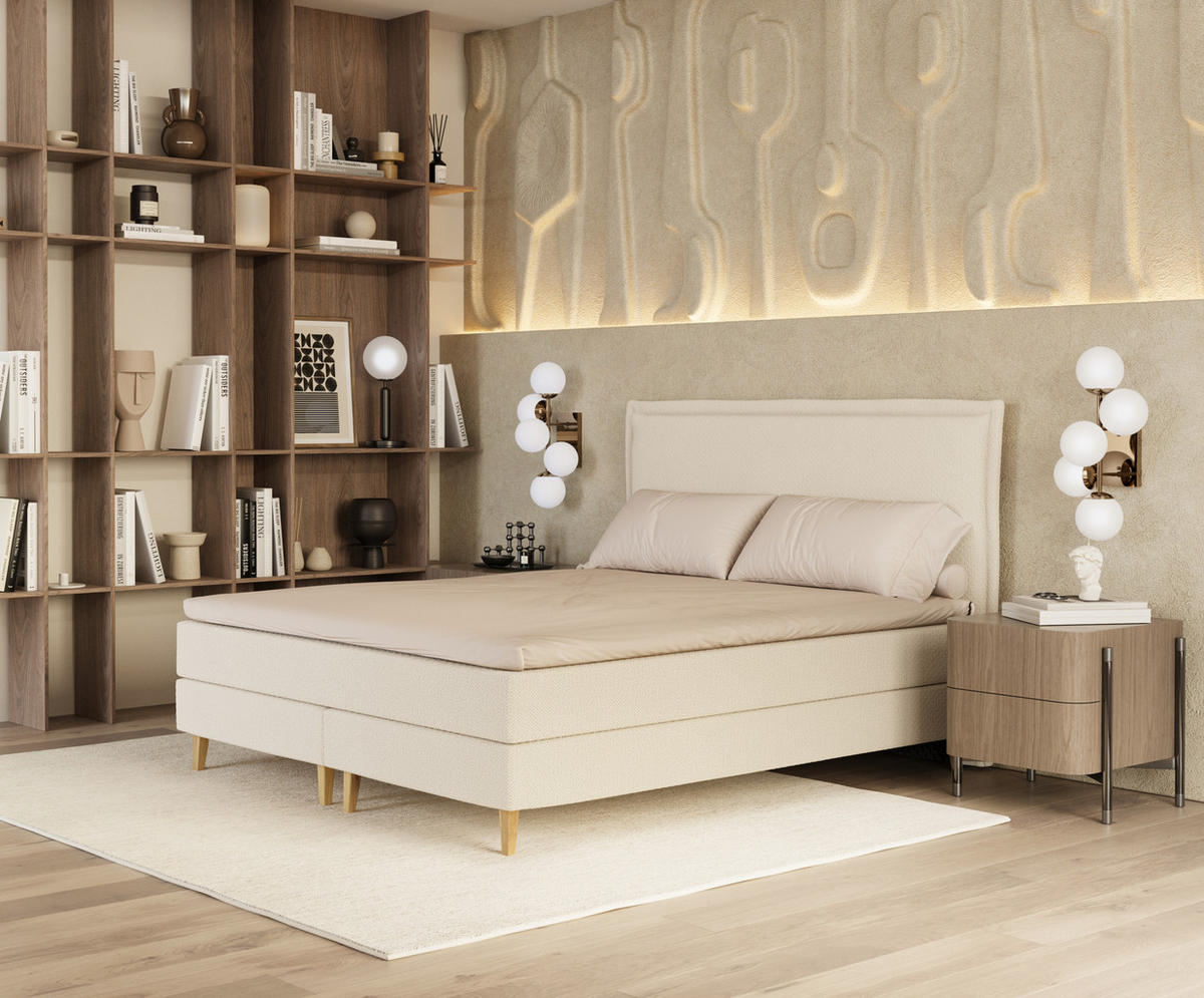 KONTINENTALBETT Calma Beige 120/200 cm mit Matratze und Topper - Beige/Naturfarben, Holz/Holzwerkstoff (120/200cm) - Maison de Reve