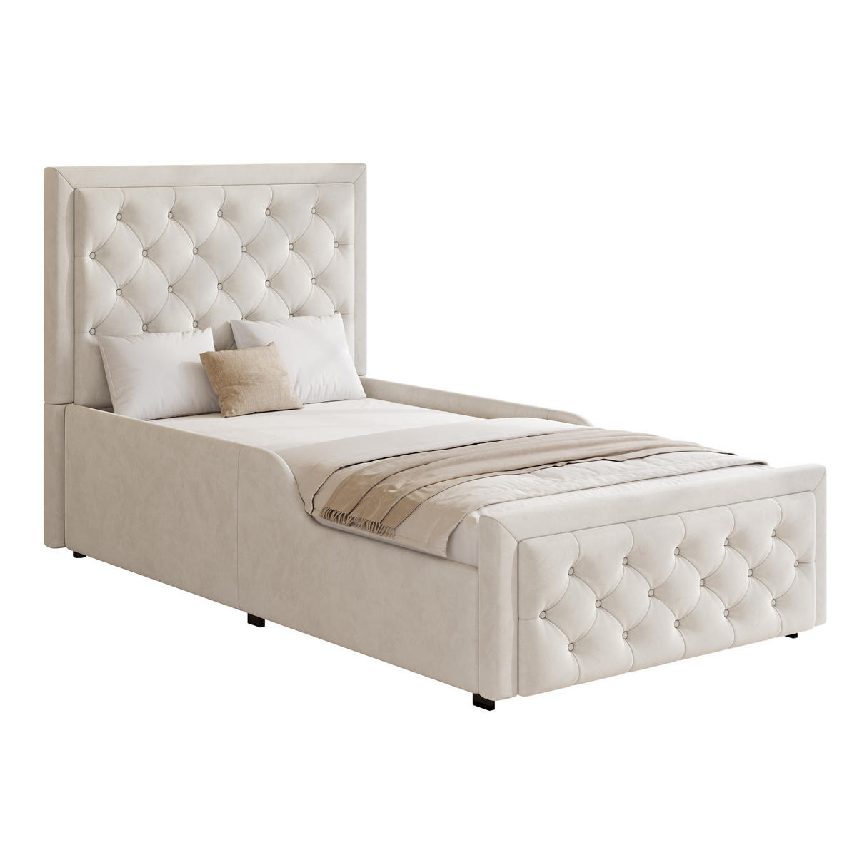 KINDERBETT 90/200 cm aus Samt mit hydraulischem Stauraum Beige - Beige, Holzwerkstoff (90/200cm) - Modenvie